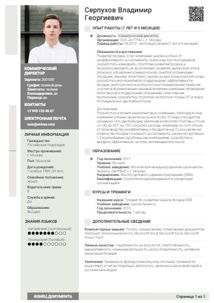 Резюме на должность Коммерческий директор Коммерческий директор