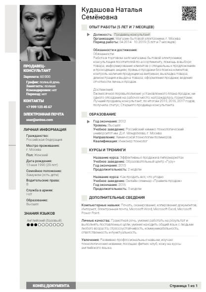 Резюме на должность Продавец-консультант Продавец-консультант